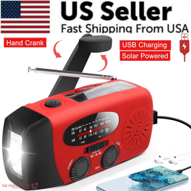Hand-Crank & Solar Emergency Weather Radio with Flashlight & Power Bank