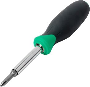 6-in-1 Multi-Bit Screwdriver and Nut Driver Tool with Cushion Grip Handle, Slotted and Phillips Bits, Multicolor