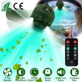 3-in-1 Rechargeable Camping Tent Fan with LED Lantern & Power Bank