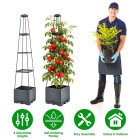 2-Pack Self-Watering Raised Planter Boxes with 4-Level Adjustable Trellises