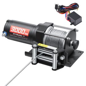 3000 lbs Electric Winch, 12V DC ATV/UTV Winch with Φ3/16 in x 39.4 ft Steel Wire Rope & Wired Remote Control, IP55 Waterproof
