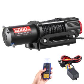 6000 lbs Electric Winch, 12V DC ATV/UTV Winch with Φ0.24 in x 49.2 ft Synthetic Rope, Wireless & Wired Remote Control, IP55 Waterproof