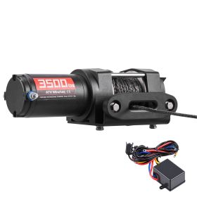 3500 lbs Electric Winch, 12V DC ATV/UTV Winch with Φ0.21 in x 32.8 ft Synthetic Rope & Wired Remote Control, IP55 Waterproof