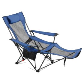 VEVOR Reclining Camping Chair, 4 Adjustable Positions, Portable Folding Lounger for Adults, Mesh Beach Chair with Headrest & Foot Rest