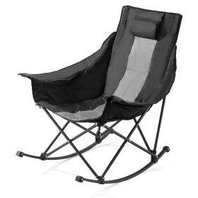 VEVOR Heated Camping Chair, 3 Heating Settings, Large-Sized Padded Folding Rocker, Heavy Duty Outdoor Lawn Chairs with Pocket & Cupholder