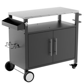 Two Doors Outdoor Grill Cart with Patio Furniture, Outdoor Grill Table with Storage