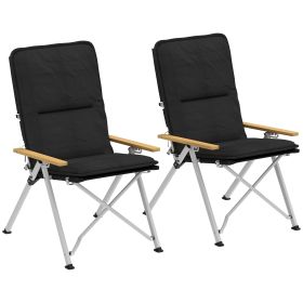 Camping Chairs 2 Pack, Portable Folding Camp Chair with Padded Seat and Bag, Outdoor High Back Recliner, Black