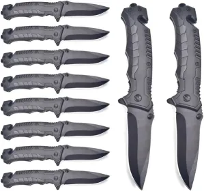 Tactical Folding Pocket Knives 10-Pack with 3.4-Inch Blades & Pocket Clips