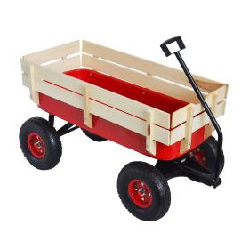 Outdoor Wagon All Terrain Pulling W Wood Railing Air Tires Children Kid Garden (Option: Red)
