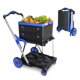 Functional Collapsible Carts Shopping Trolley With Wheels (Option: BLUE BLACK)