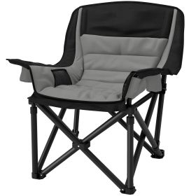 Padded Camping Chair for Adults, Portable Folding Camping Chair with Side Pockets, Cup Holders, Carry Bag (Color: Gray)