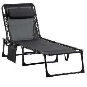 Outsunny Reclining Chaise Lounge Chair, Portable Sun Lounger, Folding Camping Cot, with Adjustable Backrest and Removable Pillow, for Patio, Gard (Color: AS PIC)