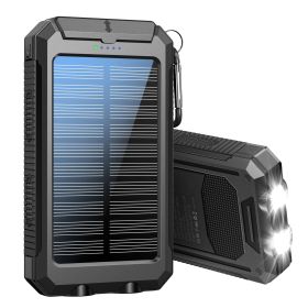 10,000mAh Solar Power Bank with LED Flashlight – Black (Color: Black)