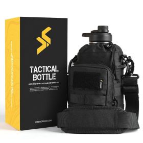 VOTAGOO 64oz Insulated Tactical Water Bottle with MOLLE Carrier (Color: Black)