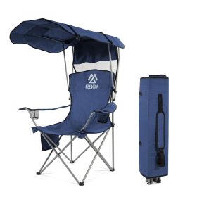 Oversized Camping Chair with Canopy Heavy Duty Folding Outdoor Chair with Armrest Cup Holder and Carry Bag Portable Camp Chair for Beach Fishing (Color: Navy Blue)