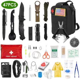 47-Piece Emergency Survival Kit with Backpack & First Aid Supplies (Color: Black)